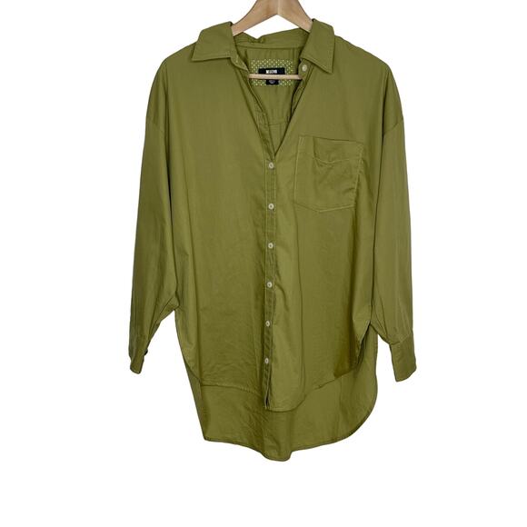 Anthropologie Maeve Women Bennet Button Down Shirt Small Green Side Slits Cotton - Picture 5 of 13